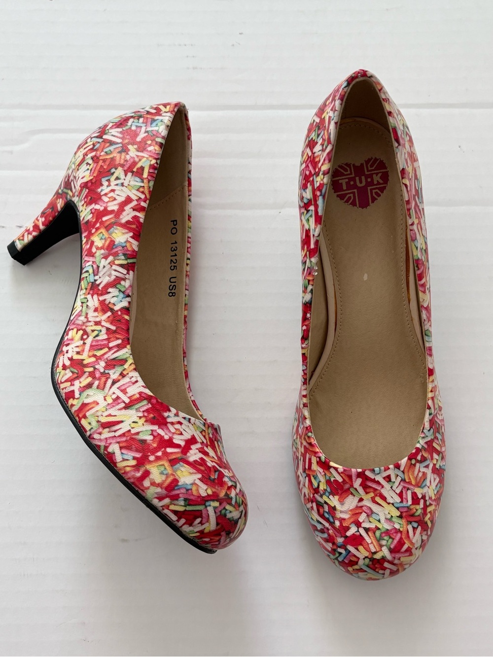 TUK Sprinkle Print Round Toe Heel Pumps Size 8